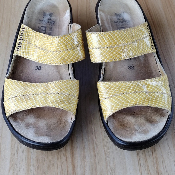 Mephisto Mobils Ularia Gold Snakeskin Print Wedge SlidesSize 38 US 8 - Picture 2 of 7